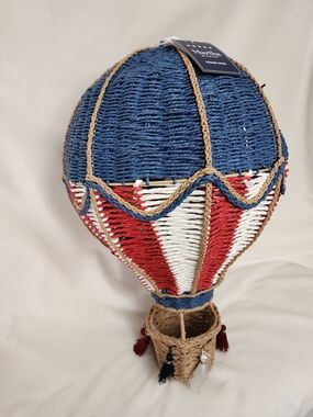 Blue & Red Woven Hot Air Balloon Hanging Accent MARTHA STEWART 23" TALL